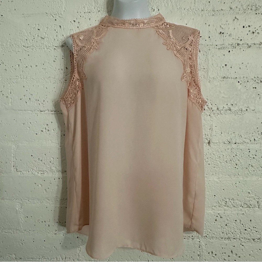 Zac & Rachel Womens Top XL ? Pink Lace Sleeveless Keyhole Back BA19
